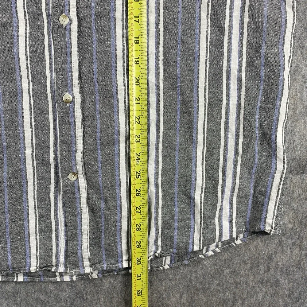 Banana Republic Linen Shirt Men's XL Slim‎ Striped Short Sleeve Gray Blue Summer